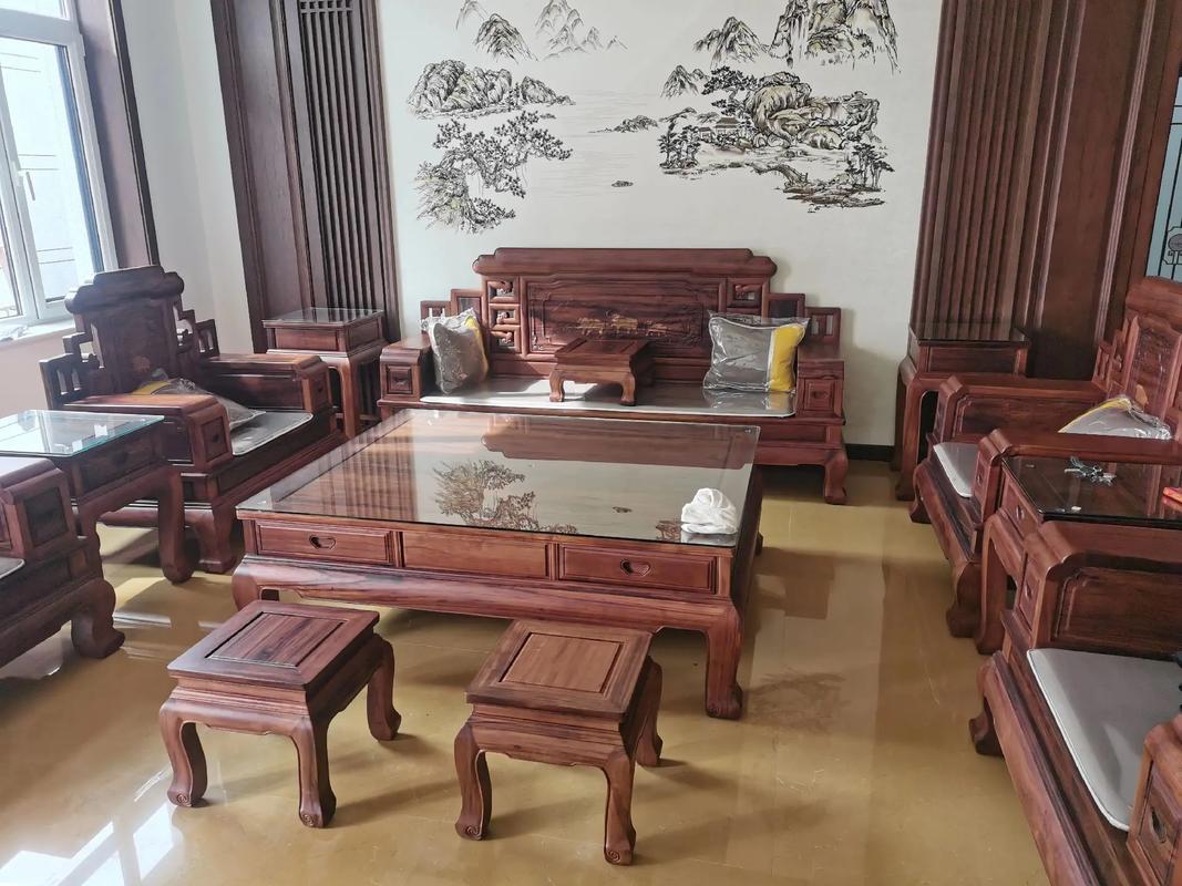 鸿运大象沙发入户实拍#红木家具客厅效果图 #实景拍摄效果 #